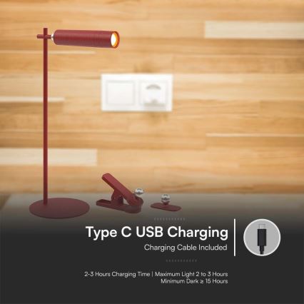 LED з регулюванням яскравості магнітна акумуляторна настільна лампа 3в1 LED/3W/5V 4000K 1500 mAh червоний