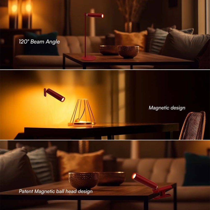 LED з регулюванням яскравості магнітна акумуляторна настільна лампа 3в1 LED/3W/5V 4000K 1500 mAh червоний