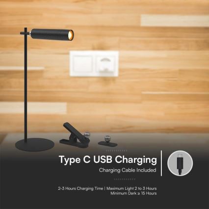 LED з регулюванням яскравості магнітна акумуляторна настільна лампа 3в1 LED/3W/5V 4000K 1500 mAh чорний