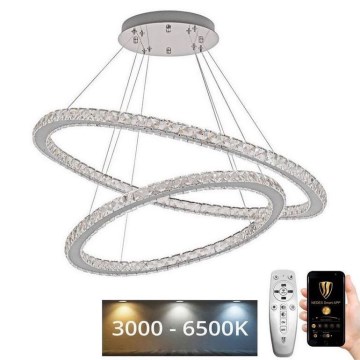 LED з регулюванням яскравості кришталева люстра підвісна LED/160W/230V 3000-6500K срібний + пульт дистанційного керування