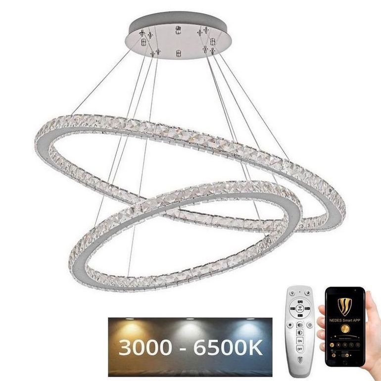 LED з регулюванням яскравості кришталева люстра підвісна LED/160W/230V 3000-6500K срібний + пульт дистанційного керування