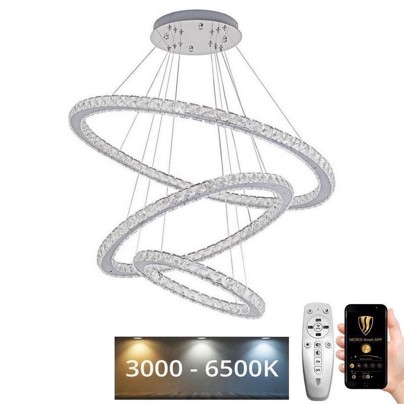LED з регулюванням яскравості кришталева люстра підвісна LED/210W/230V 3000-6500K срібний + пульт дистанційного керування