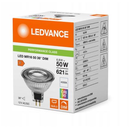 LED затемнювана рефлекторна лампа MR16 GU5,3/6,8W/12V 4000K 36° CRI 90 - Ledvance