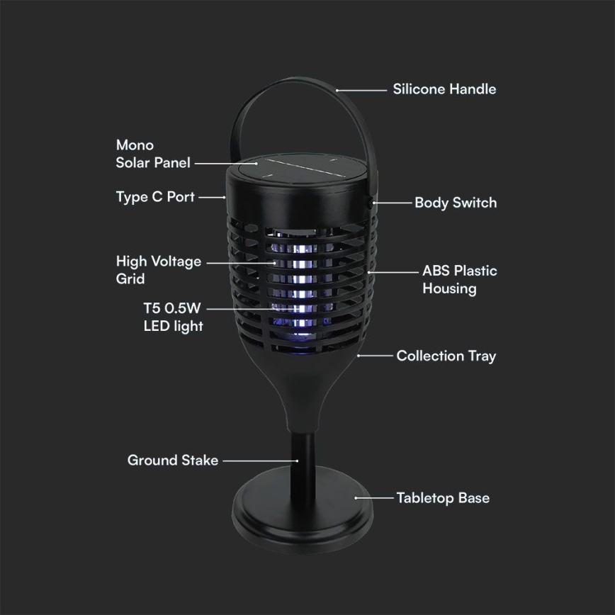 LED Знищувач комах на сонячній батареї 3в1 LED/1,3W/3,7V IP24 20 матовий