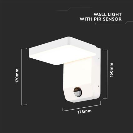 LED Зовнішній настінний гнучкий світильник із сенсором LED/17W/230V IP65 4000K білий