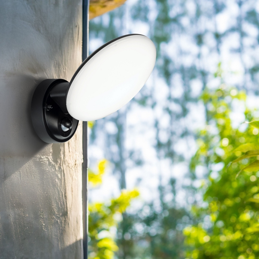 Зовнішній настінний світильник LED з датчиком руху та сутінків OLAF LED/10W/230V IP44 чорний