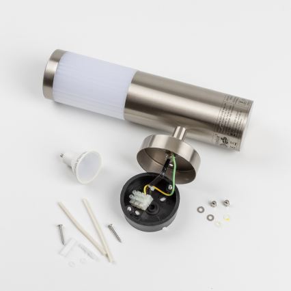 LED зовнішній настінний світильник з датчиком руху 1xGU10/5W/230V IP44 матовий хром