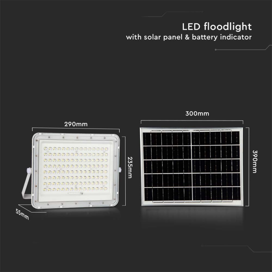 LED Зовнішній сонячний прожектор LED/20W/3,2V 6400K білий IP65 16000 mAh + дистанційне керування