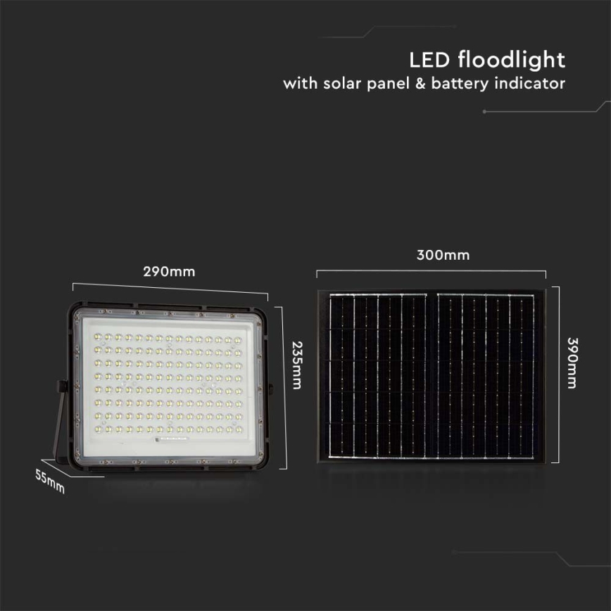LED Зовнішній сонячний прожектор LED/200W/3,2V 4000K чорний IP65 16000 mAh + дистанційне керування