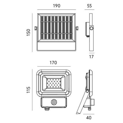 Світлодіодний зовнішній сонячний прожектор із сенсором LED/10W/3,7V 6500K IP65 2200 мАг