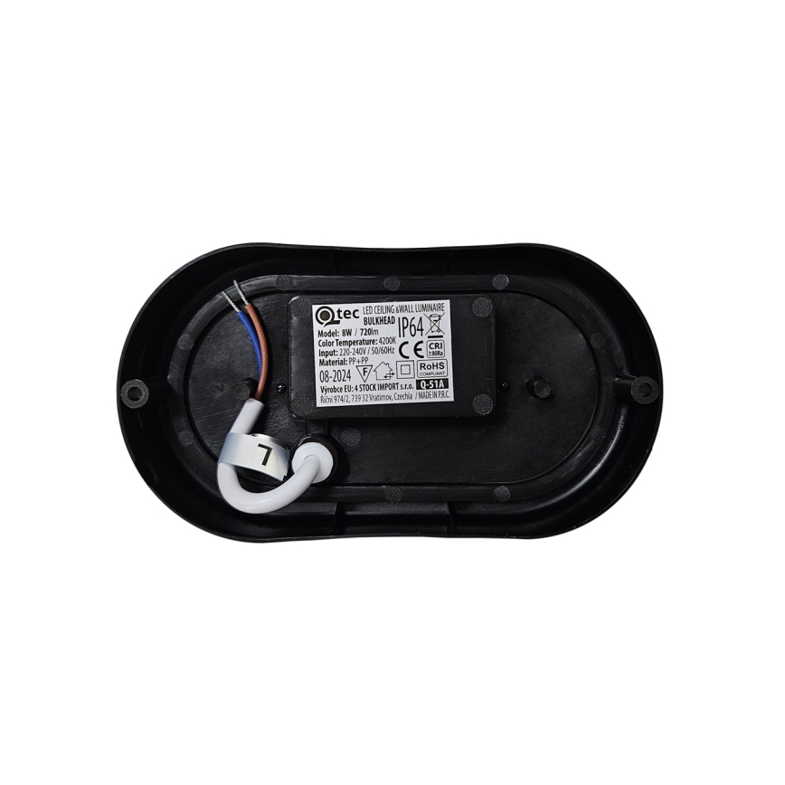 LED зовнішній стельовий світильник LED/8W/230V 4200K IP64 чорний