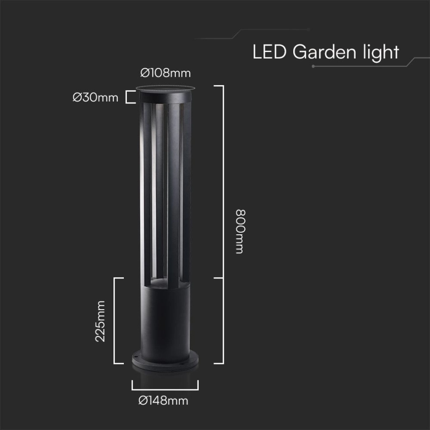 LED Зовнішній світильник LED/10W/230V 3000K IP65 80 см чорний
