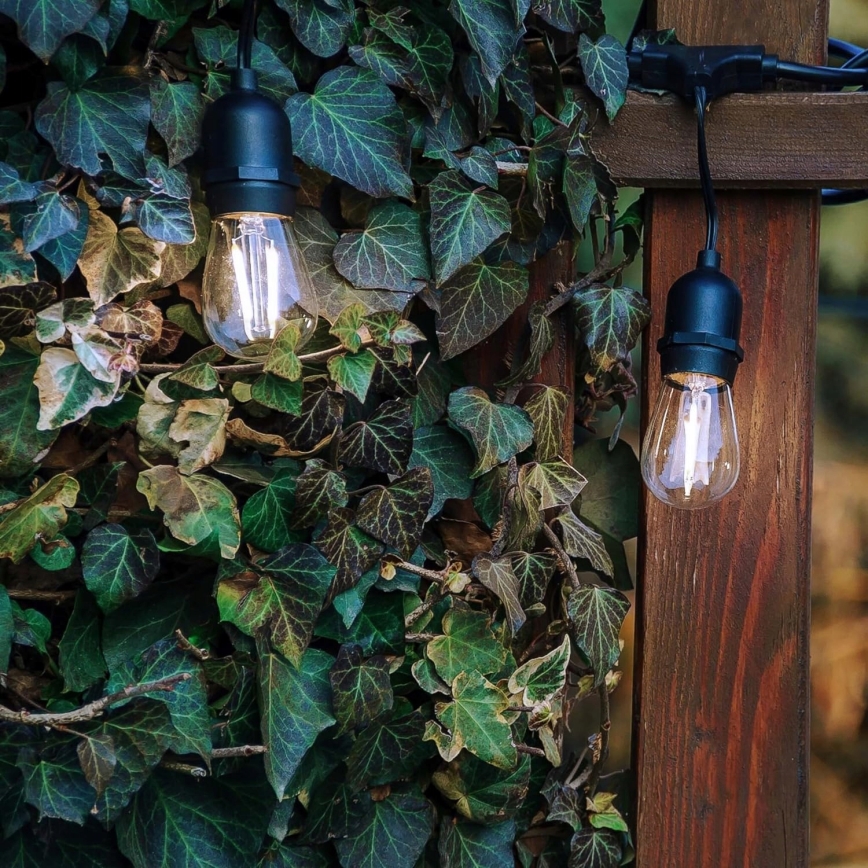 LED зовнішня декоративна гірлянда 10×E27/1W/230V, 6,44 м, IP44, чорна