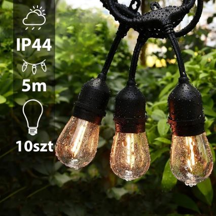 LED зовнішня декоративна гірлянда 10×E27/1W/230V, 6,44 м, IP44, чорна