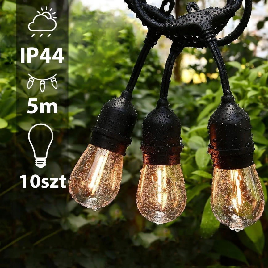 LED зовнішня декоративна гірлянда 10×E27/1W/230V, 6,44 м, IP44, чорна