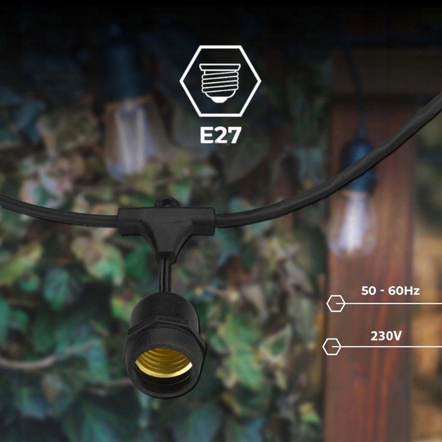 LED зовнішня декоративна гірлянда 10×E27/1W/230V, 6,44 м, IP44, чорна