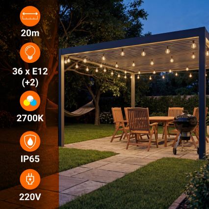 LED зовнішня декоративна гірлянда 36xE12/1W/230V 22,35 m IP65 чорна