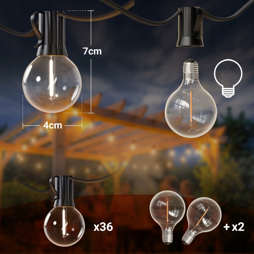 LED зовнішня декоративна гірлянда 36xE12/1W/230V 22,35 m IP65 чорна