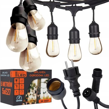 LED зовнішня декоративна гірлянда 5xE27/1W/230V 5,94 m IP44 чорна