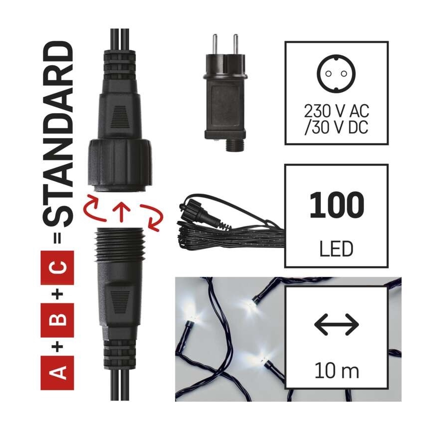 LED зовнішня гірлянда 100xLED/15m IP44 холодне біле світло