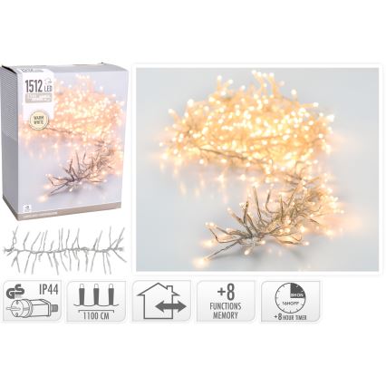 LED Зовнішня різдвяна гірлянда 1512xLED/230V/8 функцій 14 m IP44 теплий білий