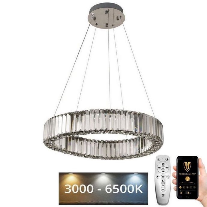 LED Кришталева підвісна люстра з регулюванням яскравості LED/40W/230V 3000-6500K глянцевий хром + пульт дистанційного керування