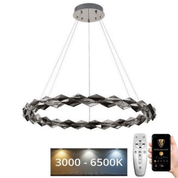 LED Кришталева підвісна люстра з регулюванням яскравості LED/55W/230V 3000-6500K глянцевий хром + пульт дистанційного керування