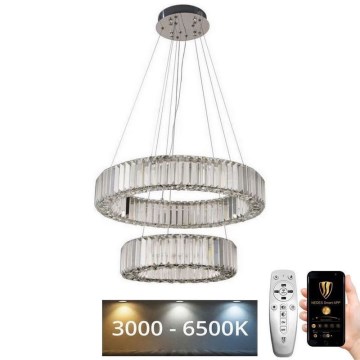LED Кришталева підвісна люстра з регулюванням яскравості LED/65W/230V 3000-6500K глянцевий хром + пульт дистанційного керування