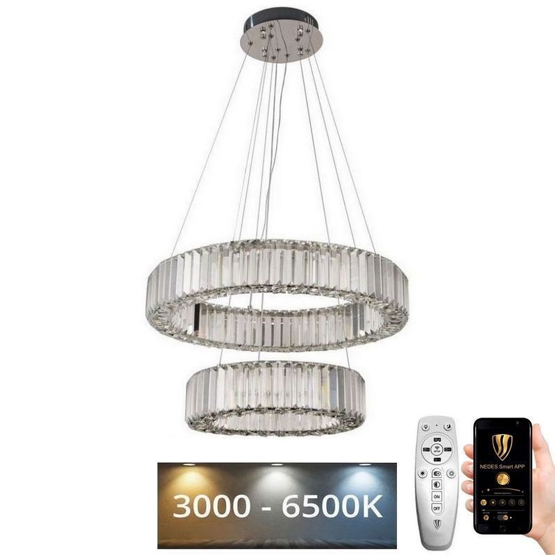 LED Кришталева підвісна люстра з регулюванням яскравості LED/65W/230V 3000-6500K глянцевий хром + пульт дистанційного керування