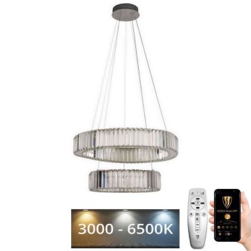 LED Кришталева підвісна люстра з регулюванням яскравості LED/65W/230V 3000-6500K глянцевий хром + пульт дистанційного керування