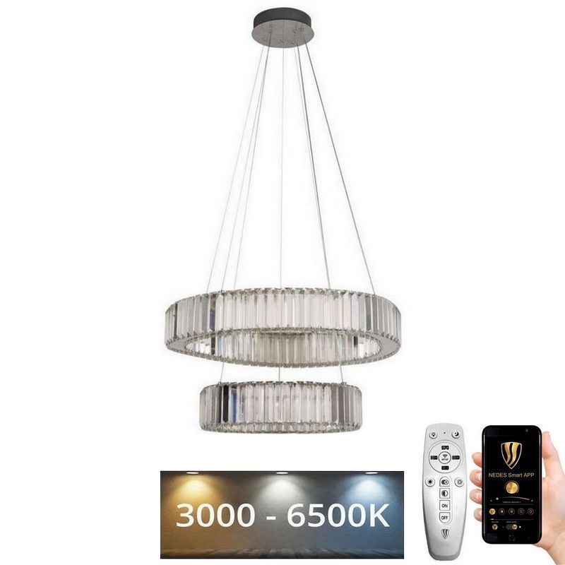 LED Кришталева підвісна люстра з регулюванням яскравості LED/65W/230V 3000-6500K глянцевий хром + пульт дистанційного керування