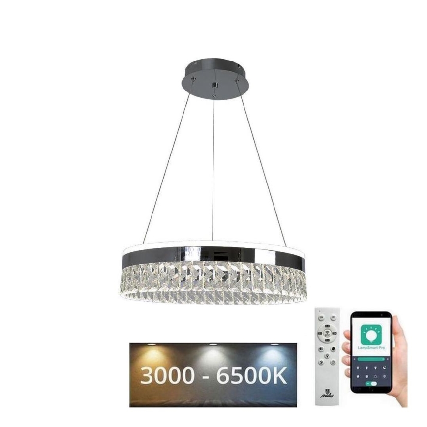 LED Кришталева підвісна люстра з регулюванням яскравості LED/90W/230V 3000-6500K глянцевий хром + пульт дистанційного керування