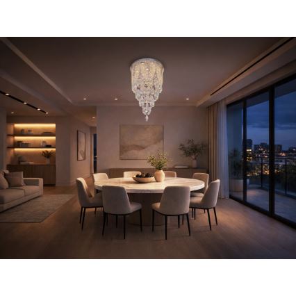 LED кришталевий стельовий світильник MAJURO LED/30W/230V діаметр 40 см глянцевий хром + пульт дистанційного керування