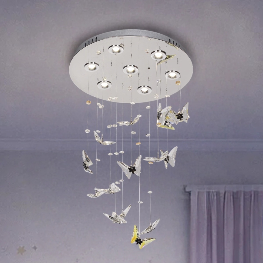 LED кришталевий стельовий світильник MURU LED/24W/230V діам. 40 см блискучий хром + пульт дистанційного керування