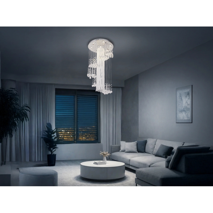LED кришталевий стельовий світильник NAURU LED/24W/230V діаметр 45 см глянцевий хром + дистанційне керування