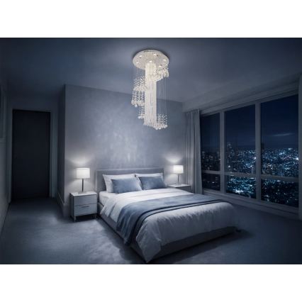 LED кришталевий стельовий світильник NAURU LED/24W/230V діаметр 45 см глянцевий хром + дистанційне керування