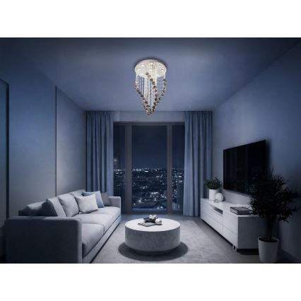 LED кришталевий стельовий світильник NAURU, 30 Вт, 230 В, діаметр 40 см, глянцевий хром/чорний, з пультом дистанційного керування