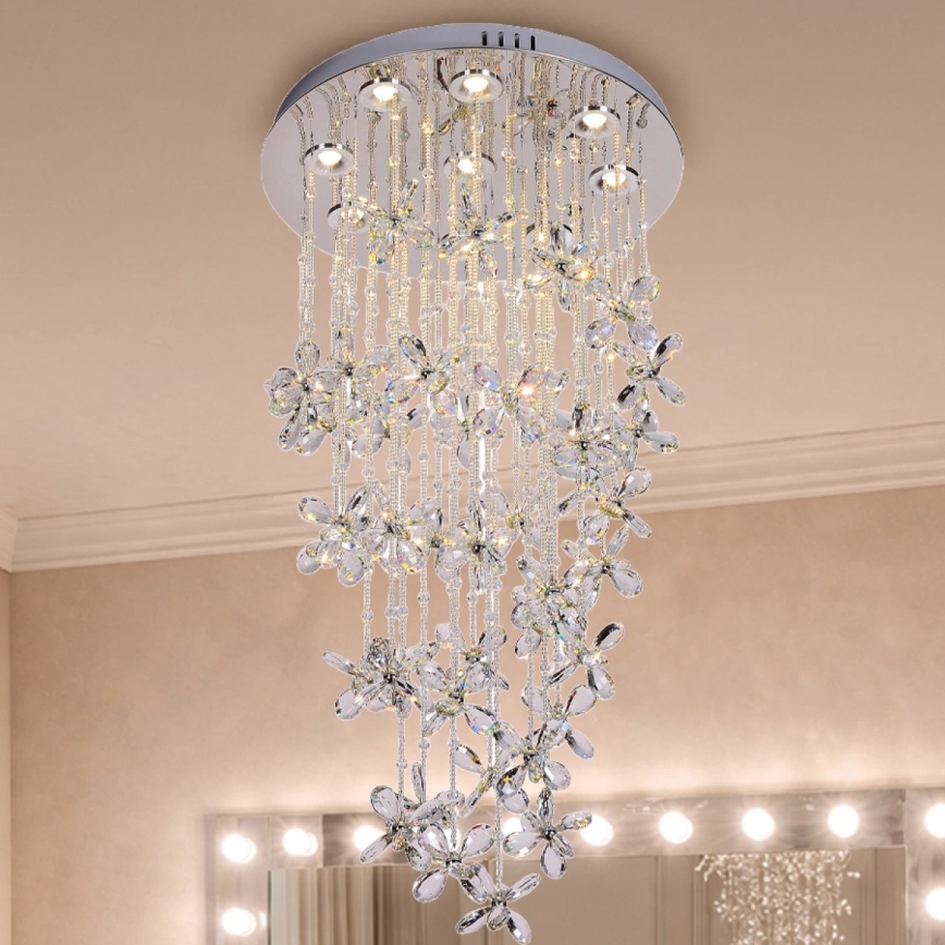 LED кришталевий стельовий світильник SAMOA LED/30 Вт/230 В діаметром 40 см блискучий хром + пульт дистанційного керування