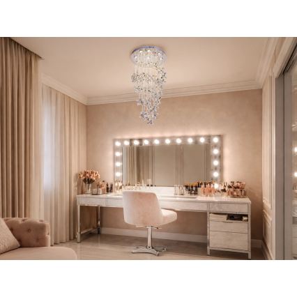LED кришталевий стельовий світильник SAMOA LED/30 Вт/230 В діаметром 40 см блискучий хром + пульт дистанційного керування