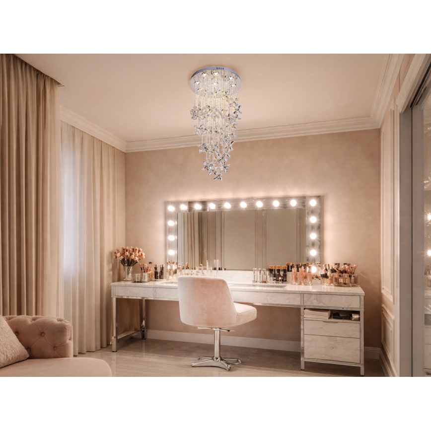 LED кришталевий стельовий світильник SAMOA LED/30 Вт/230 В діаметром 40 см блискучий хром + пульт дистанційного керування