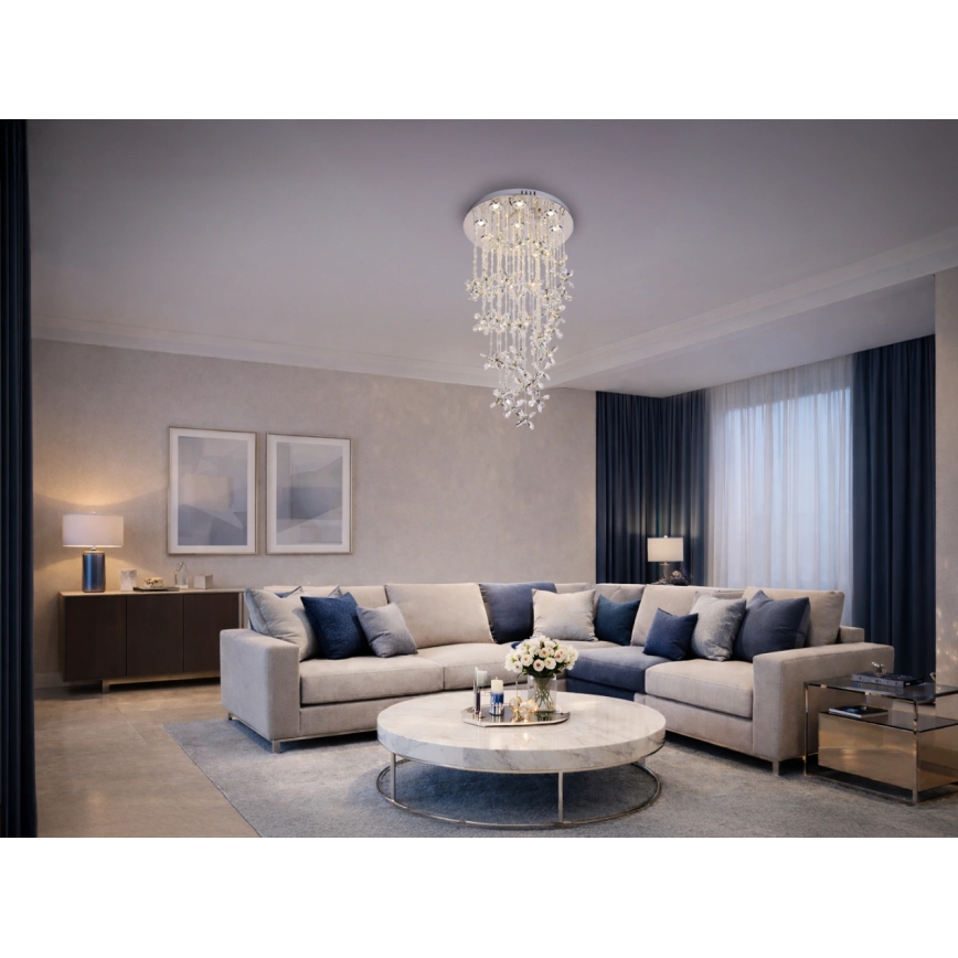 LED кришталевий стельовий світильник SAMOA LED/30 Вт/230 В діаметром 40 см блискучий хром + пульт дистанційного керування