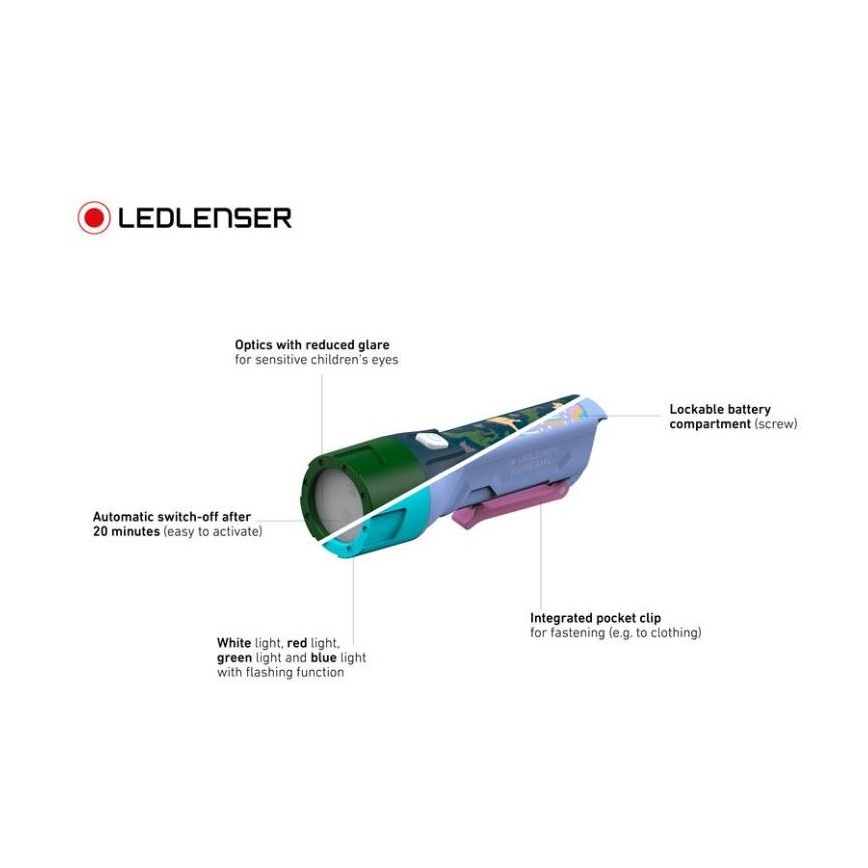 Ledlenser KIDBEAM4 DINO - світлодіодний дитячий ліхтарик з регульованою яскравістю LED/2xAAA IP44 зелений