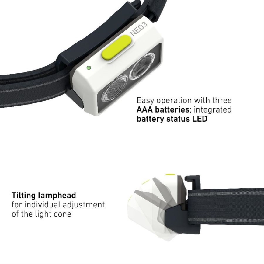 Ledlenser NEO3 - регульований світлодіодний налобний ліхтар LED/3xAAA IP54 400 лм 20 год чорний/білий