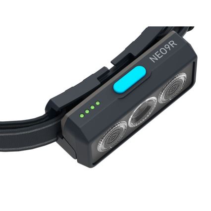 Ledlenser NEO9R - перезаряжаемая светодиодная налобная лампа с регулировкой яркости, аккумулятор 5000 mAh, IP54, 1200 lm, 120 ч, чёрная/синяя