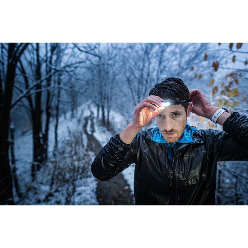 Ledlenser NEO9R - перезаряжаемая светодиодная налобная лампа с регулировкой яркости, аккумулятор 5000 mAh, IP54, 1200 lm, 120 ч, чёрная/синяя