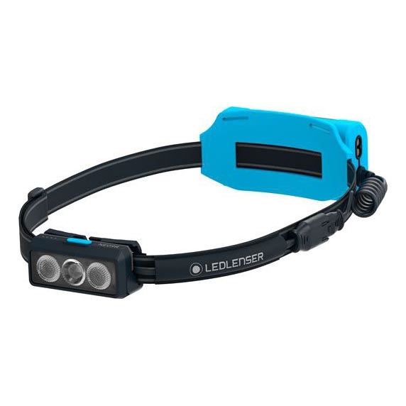 Ledlenser NEO9R - перезаряжаемая светодиодная налобная лампа с регулировкой яркости, аккумулятор 5000 mAh, IP54, 1200 lm, 120 ч, чёрная/синяя