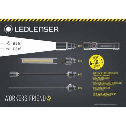 Ledlenser WORKERS FRIEND - диммируемый перезаряжаемый LED-фонарь, 2500 mAh, 280 lm, 80 ч, черный