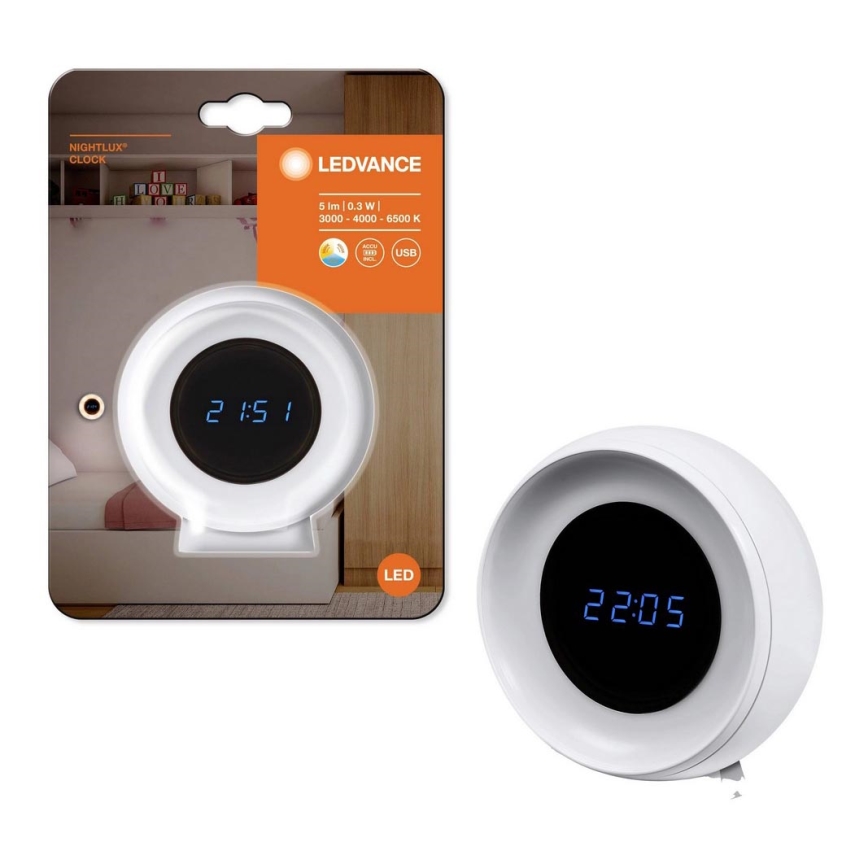 Ledvance - Цифрові LED-годинники з підсвічуванням NIGHTLUX LED/0,3W/5V 1000mAh 3000/4000/6500K
