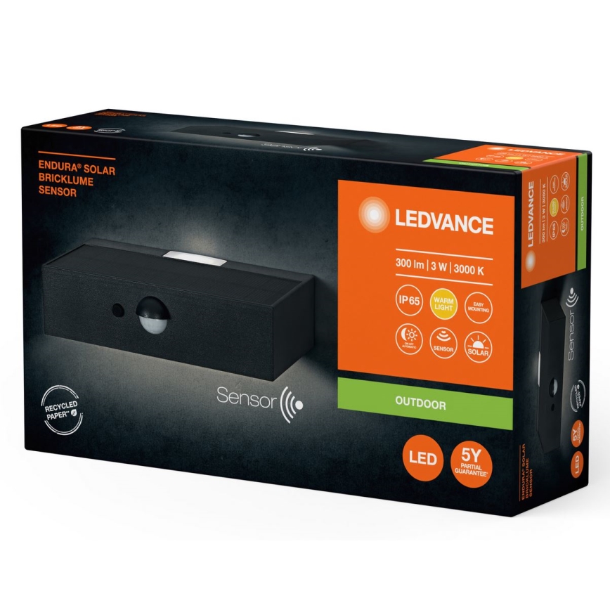 Ledvance - Світильник на сонячних батареях з LED, датчиком руху та сутінковим сенсором ENDURA SOLAR LED/3W/4,2V 1200 mAh IP65