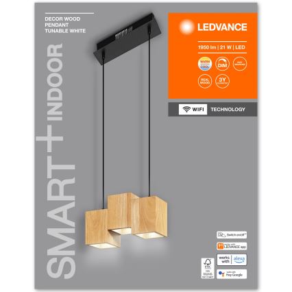 Ledvance - Світильник-люстра на тросі з регулюванням яскравості DECOR WOOD 3xLED/7W/230V Wi-Fi